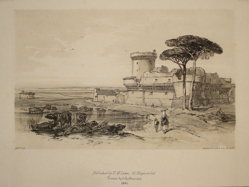 Ostia - Il castello di Giulio II; incisione (1841).